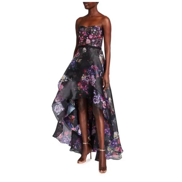 NWT Marchesa Notte Strapless Floral High-Low Gown - Picture 3 of 9